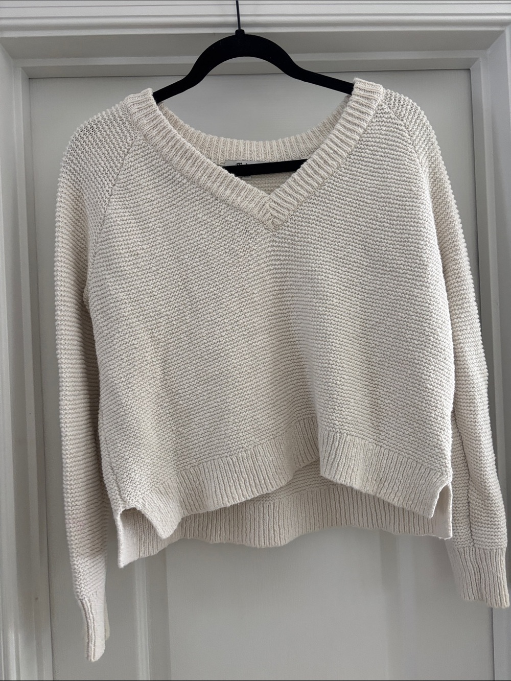 V-Neck Cream Women's Sweater - Classic Knit Pullover